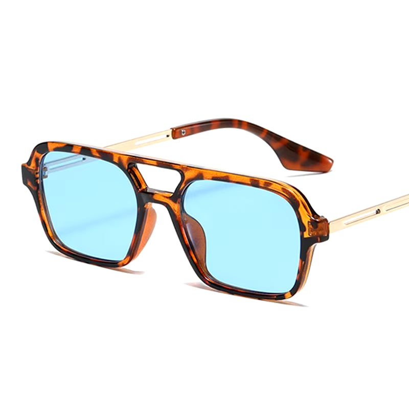 Small Frame Square Sunglasses Woman Brand Designer Fashion Luxury Sun Glasses Female Vintage Hollow Leopard Blue Oculos De Sol