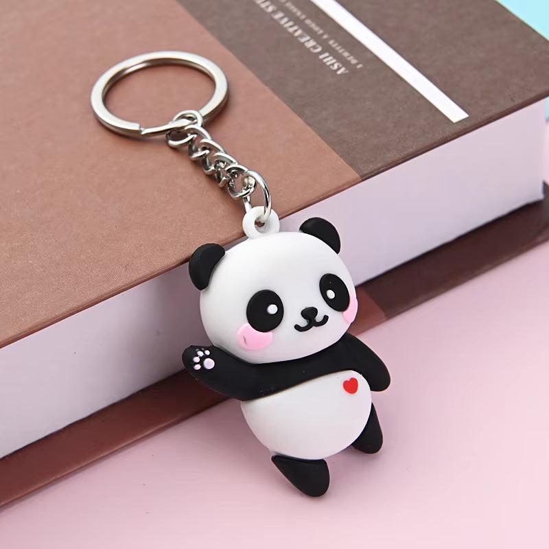 Cute Cartoon Couple Panda Keychain Pendant Car Bag Key Chains for Women Jewelry Gift