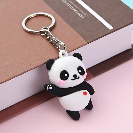 Cute Cartoon Couple Panda Keychain Pendant Car Bag Key Chains for Women Jewelry Gift