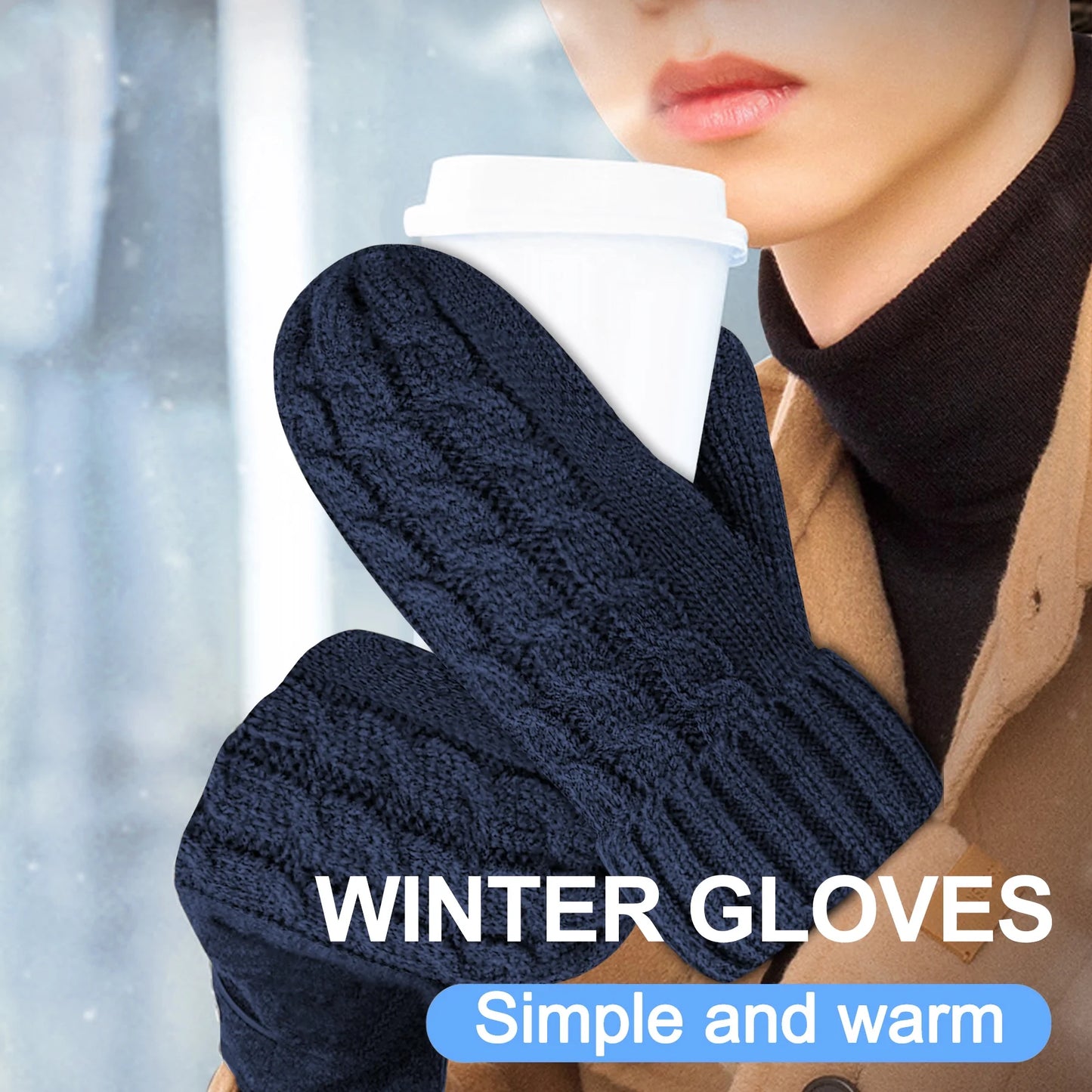 Women'S Mittens Winter Thick Gloves- Warm Soft Lining Cozy Hand Warmer Cable Knit for Women Girls