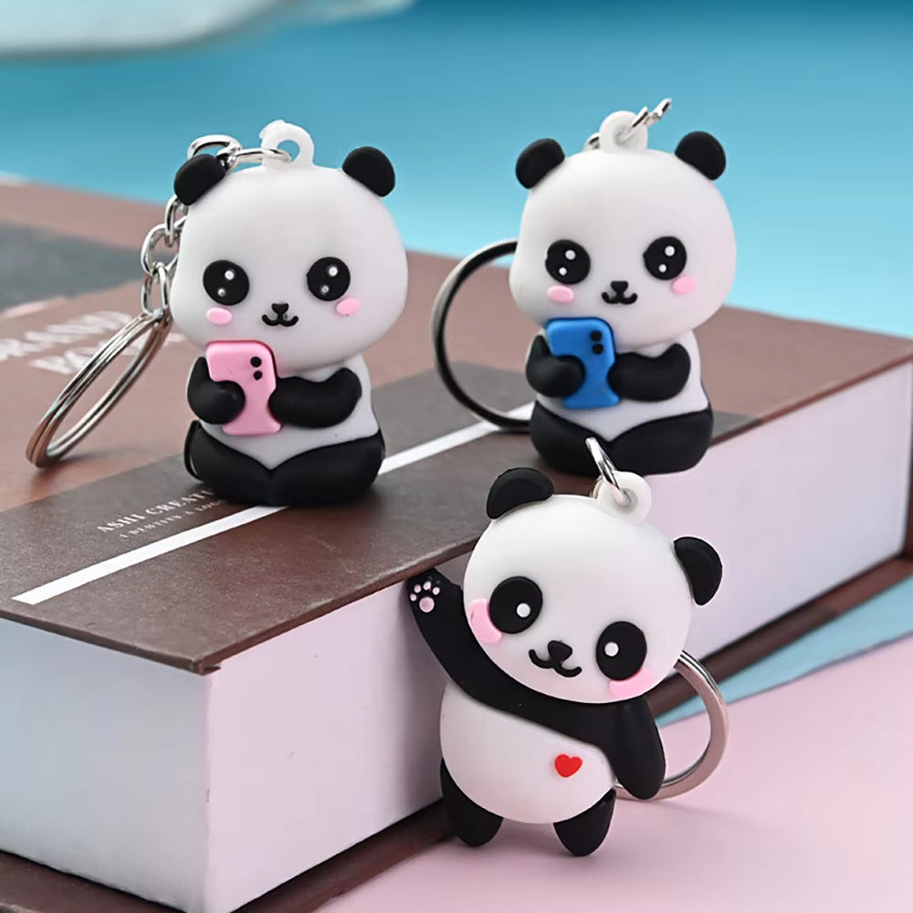 Cute Cartoon Couple Panda Keychain Pendant Car Bag Key Chains for Women Jewelry Gift