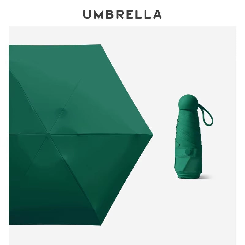 Folding Travel Umbrella 6 Ribs Lightweight Compact Pocket Umbrella Windproof Rainproof with Capsule Storage for Daily Life