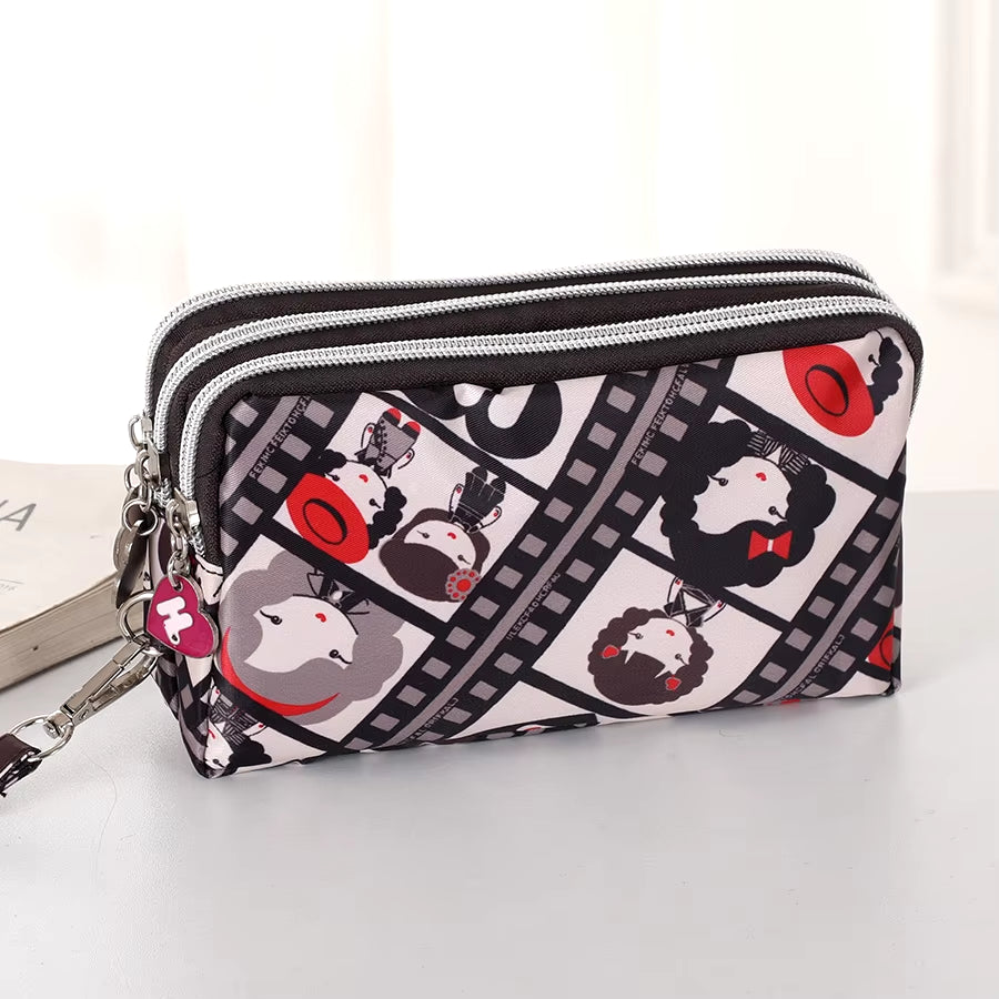 Three-Layer Zipper Short Mobile Phone Bag Fashion Hand Makeup WOMEN'S Bag Portable Change Waterproof Multi-Layer Pocket Bag