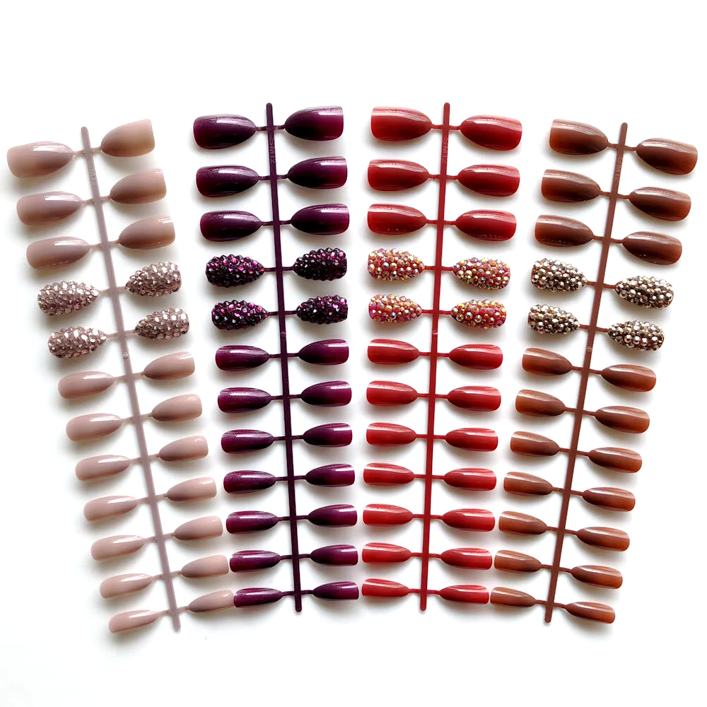 Wholesale 14Colors Custom Fake Nails Full Rhinestones Sequins Stiletto Press on False Nails Artificial Nails Art 24Pcs Tips