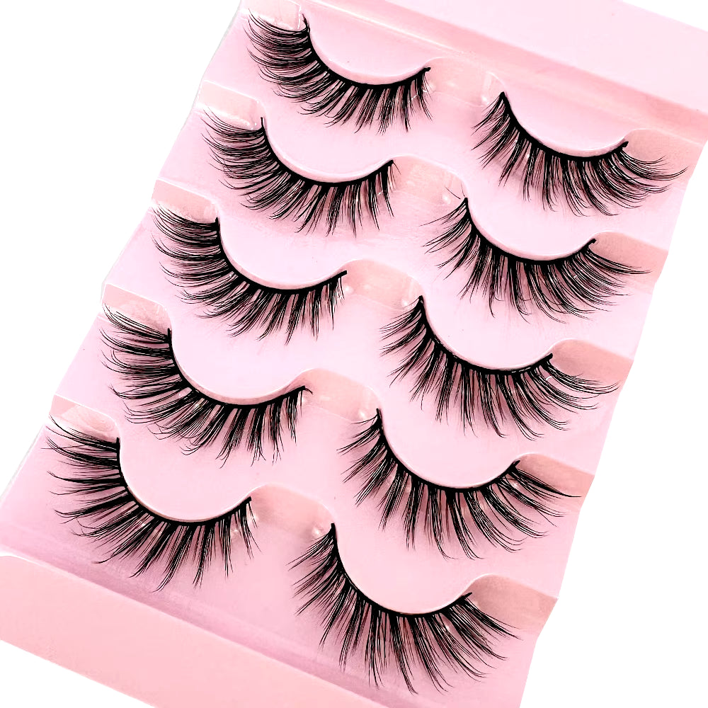 Natural Long Cosplay Makeup Cross Strip False Eyelashes Black Eye Lashes and Cat Eye Lashes 5Pairs