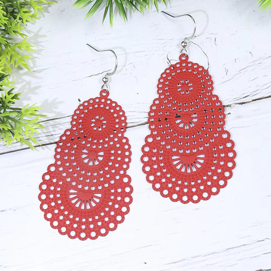 Fashion Candy Color Water Drop Gourd Earrings for Women Vintage Ethnic Long Hollow Geometric Dangle Earrings Boho Jewelry Gift