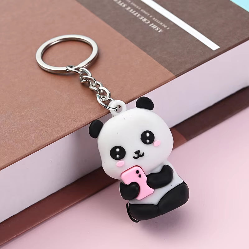 Cute Cartoon Couple Panda Keychain Pendant Car Bag Key Chains for Women Jewelry Gift