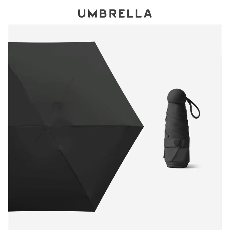 Folding Travel Umbrella 6 Ribs Lightweight Compact Pocket Umbrella Windproof Rainproof with Capsule Storage for Daily Life