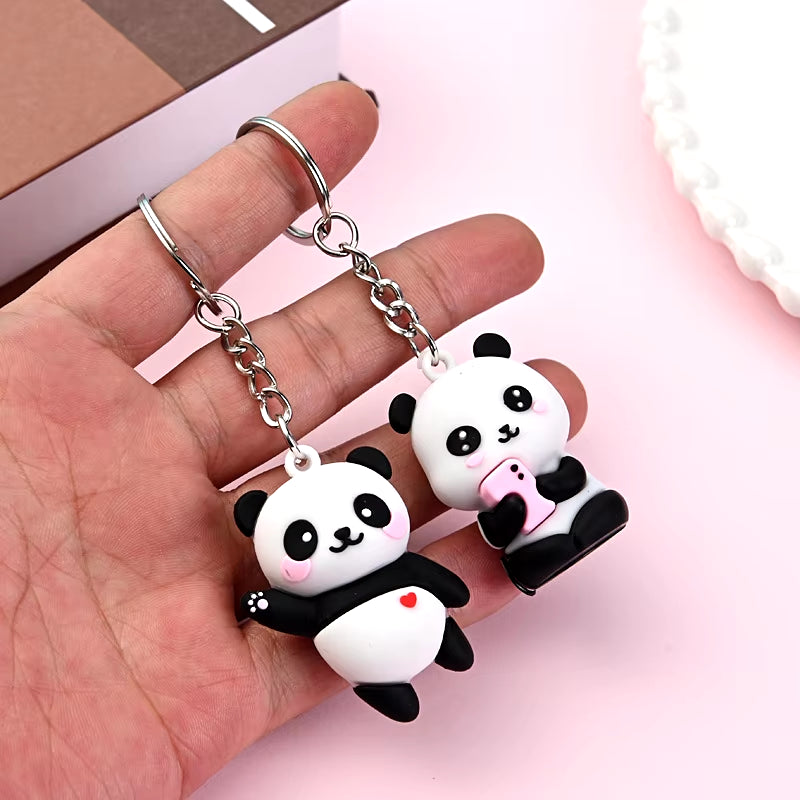 Cute Cartoon Couple Panda Keychain Pendant Car Bag Key Chains for Women Jewelry Gift