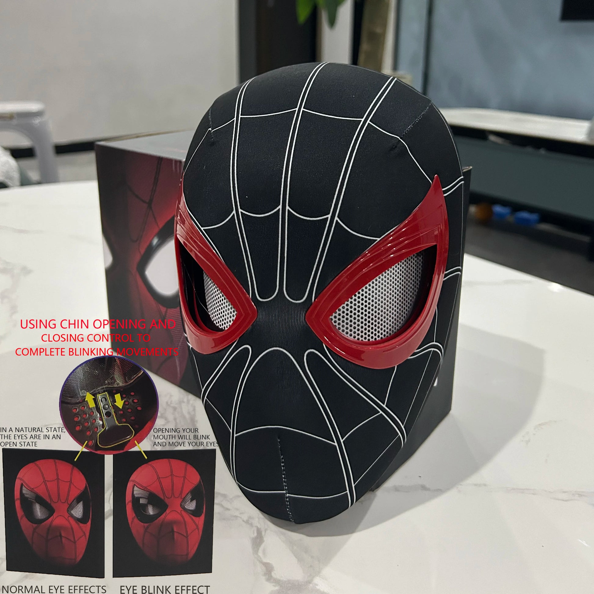 Mascara Spiderman Headgear Cosplay Moving Eyes Electronic Mask Spider Man 1:1 Remote Control Elastic Toys for Adults Kids Gift