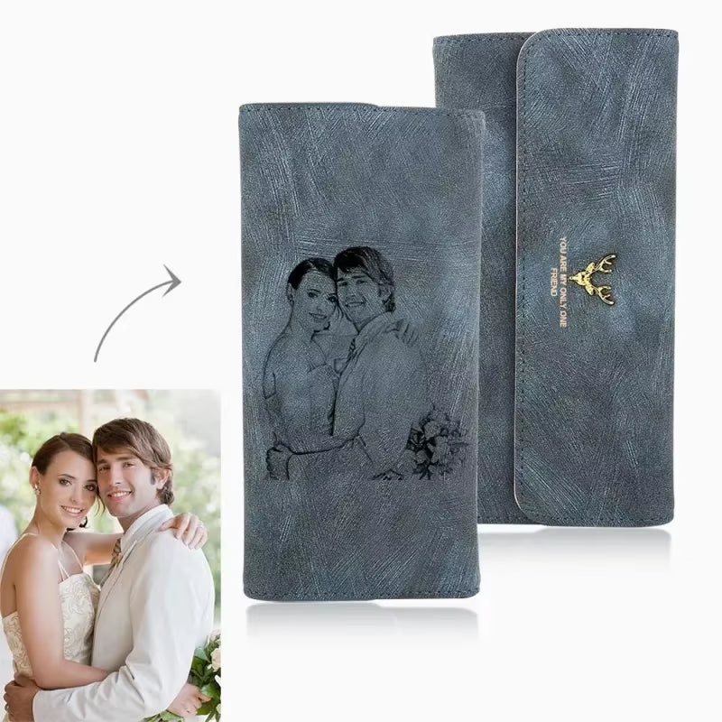 Custom Picture Engraving Wallet Women'S Photos Engraved Trifold Photo Wallet Long Section Hand Customize Mother'S Day Gift