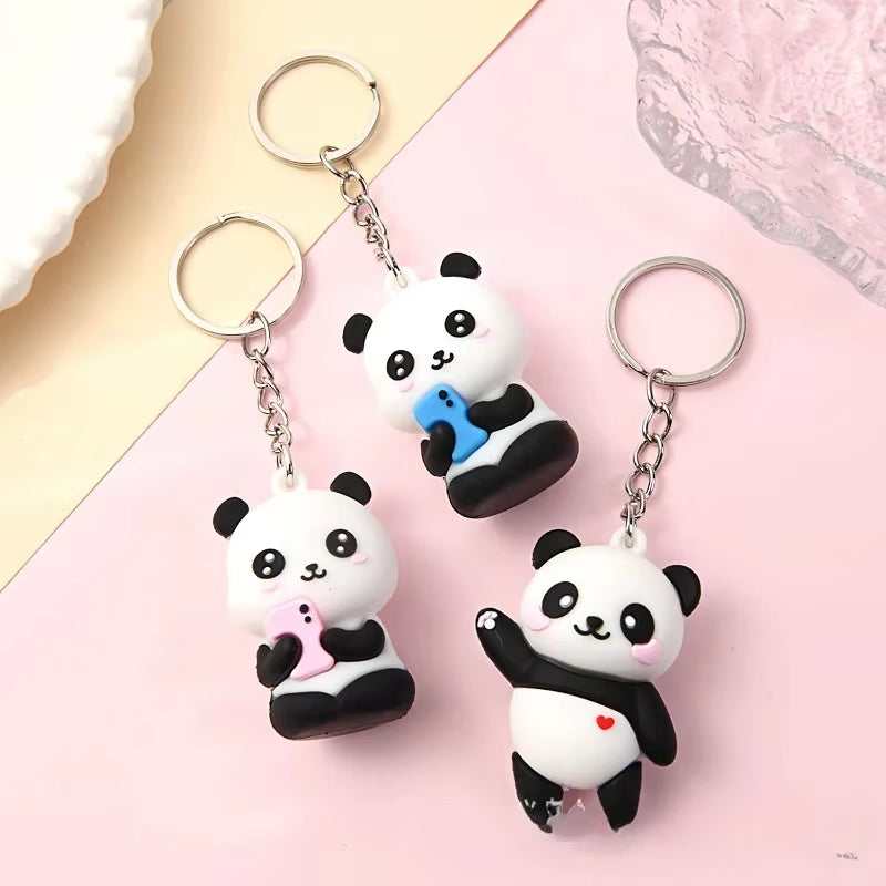 Cute Cartoon Couple Panda Keychain Pendant Car Bag Key Chains for Women Jewelry Gift