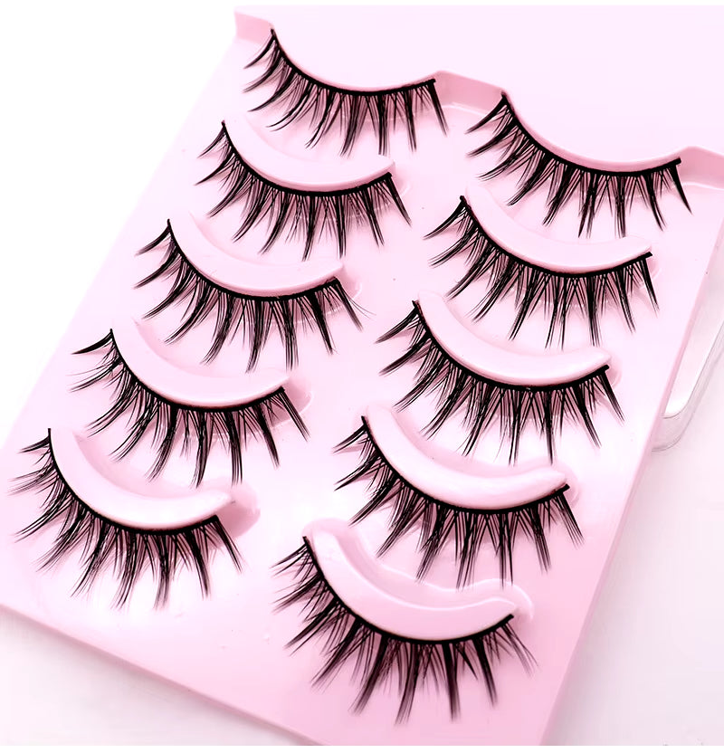 Natural Long Cosplay Makeup Cross Strip False Eyelashes Black Eye Lashes and Cat Eye Lashes 5Pairs