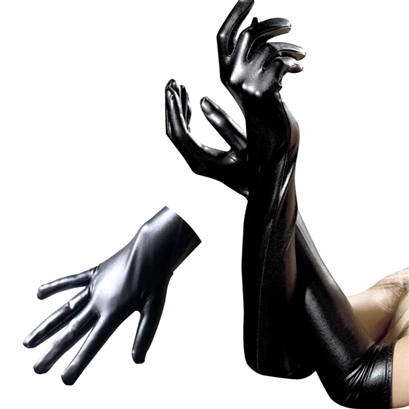 Sexy Women Shiny Long Gloves Leather Latex Cosplay Clothing Pole Dancing Gloves Accessories Black Tight Gloves