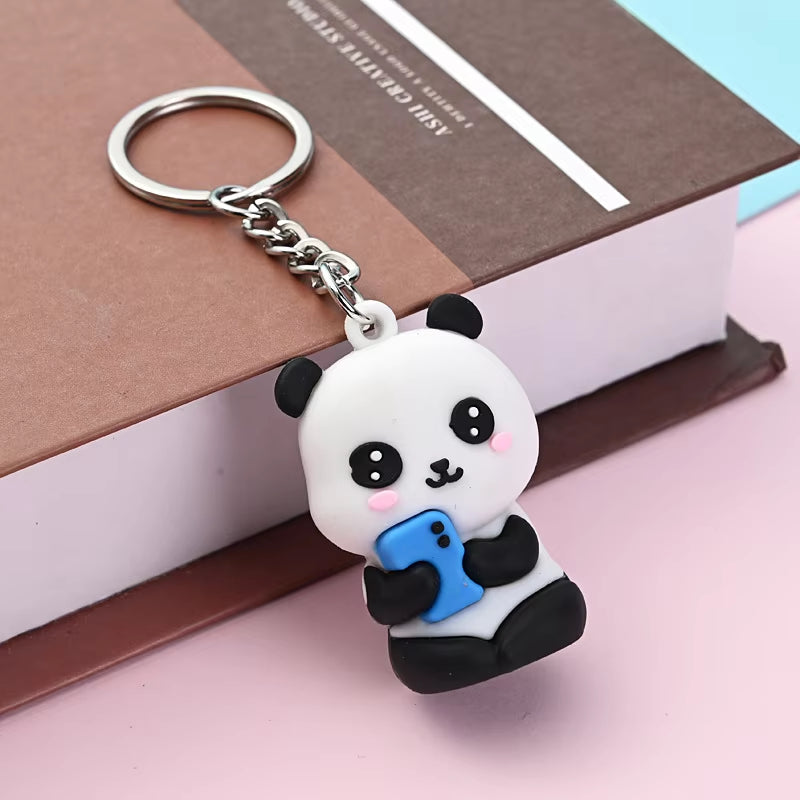 Cute Cartoon Couple Panda Keychain Pendant Car Bag Key Chains for Women Jewelry Gift