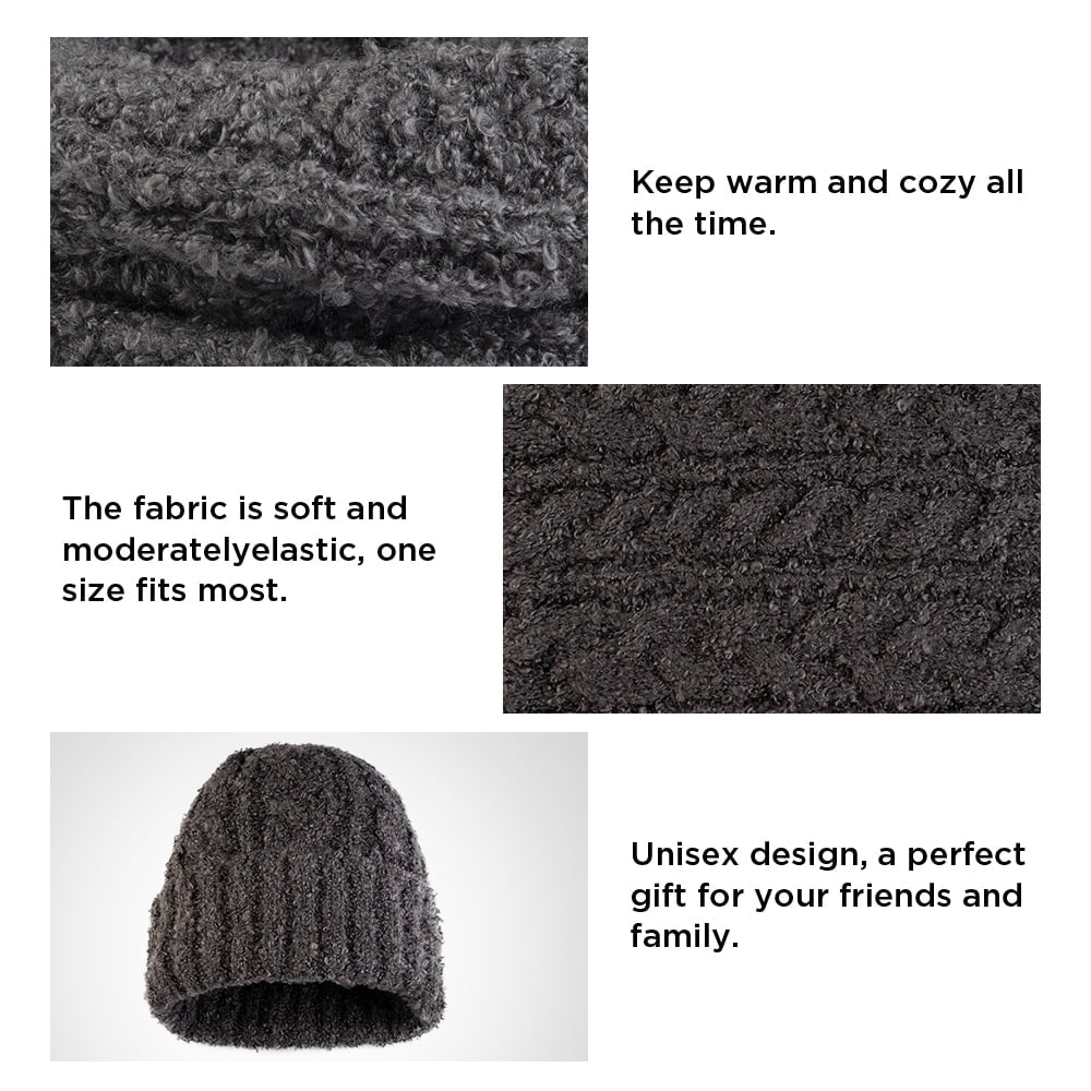 3 Pieces Winter Beanie Hat Gloves Scarf for Men and Women, Knit Fleece Lined Warm Gloves Beanie Scarf Set, Gray