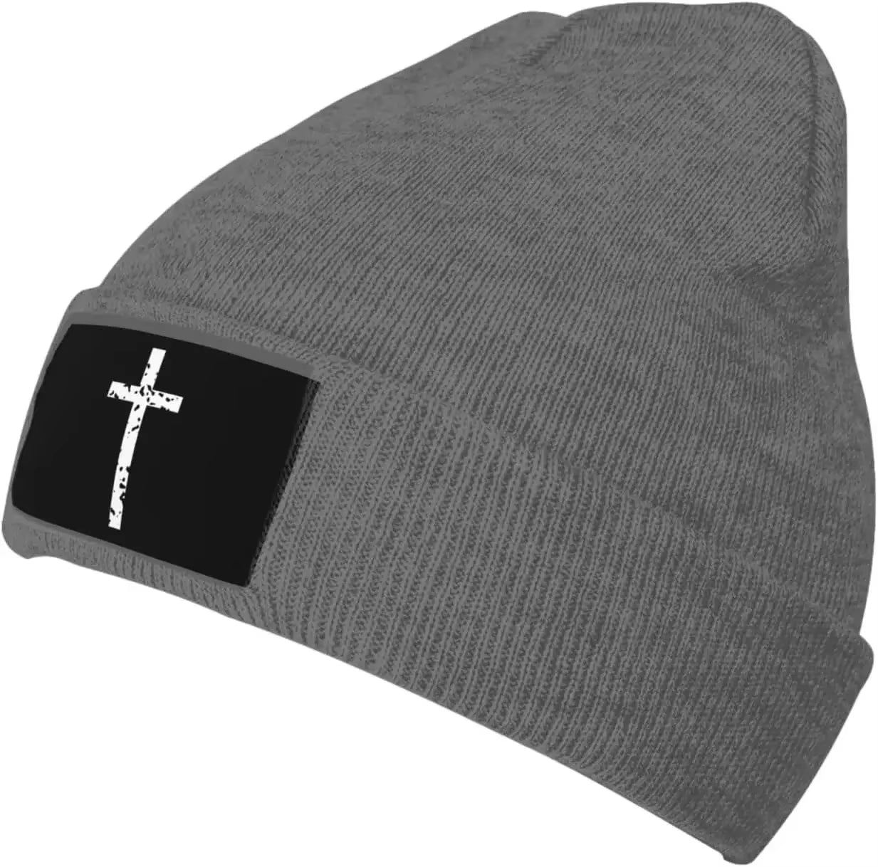 Christian Cross Beanie Hat for Women Men Winter Hat Cuffed Knit Skull Cap Warm Ski Hats