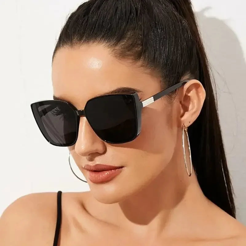 2024 New Cat Eye Women Sunglasses Vintage Designer Fashion Black Sun Glasses Big Frame Cool Sexy Female UV400