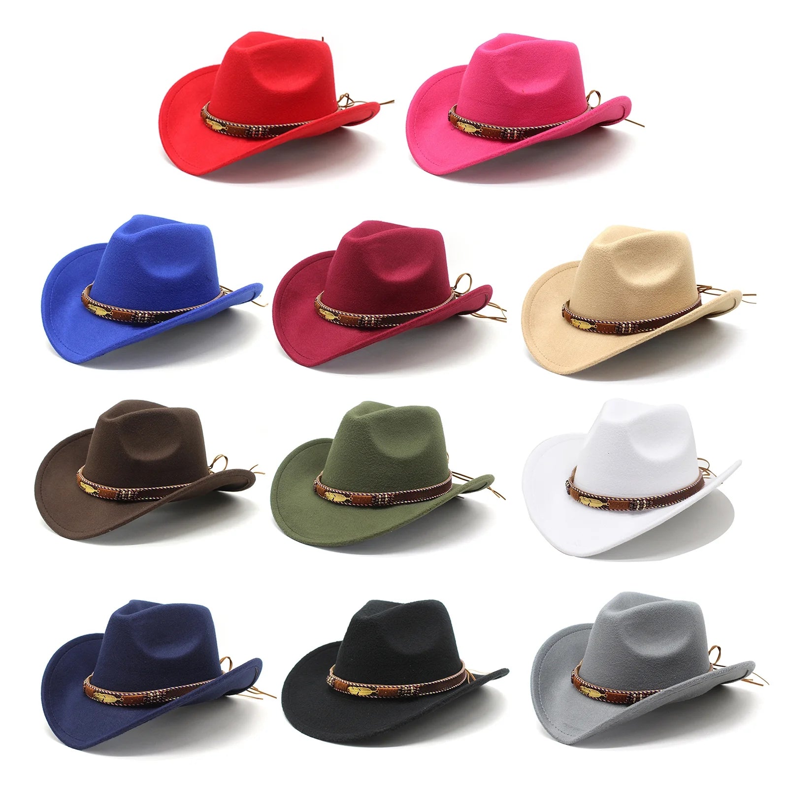 Cowboy Hat for Women Men Wide Brim Hats Wool Felt Western Cowgirl Hats for Cosplay Fancy Dress Dress-Up Party