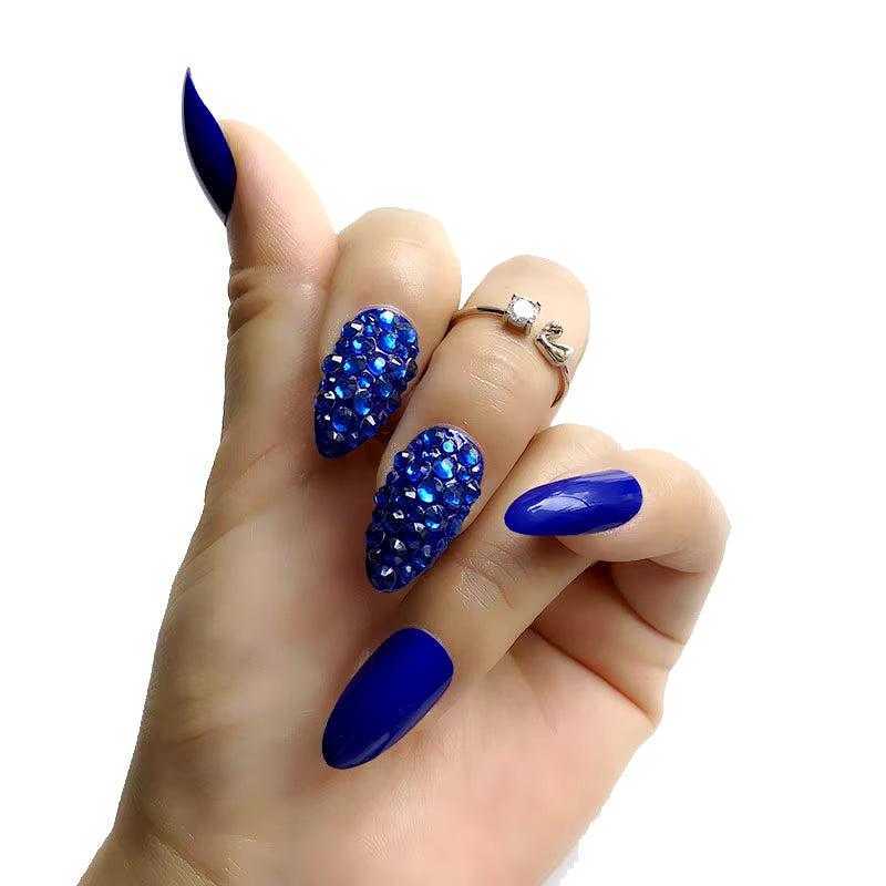 Wholesale 14Colors Custom Fake Nails Full Rhinestones Sequins Stiletto Press on False Nails Artificial Nails Art 24Pcs Tips