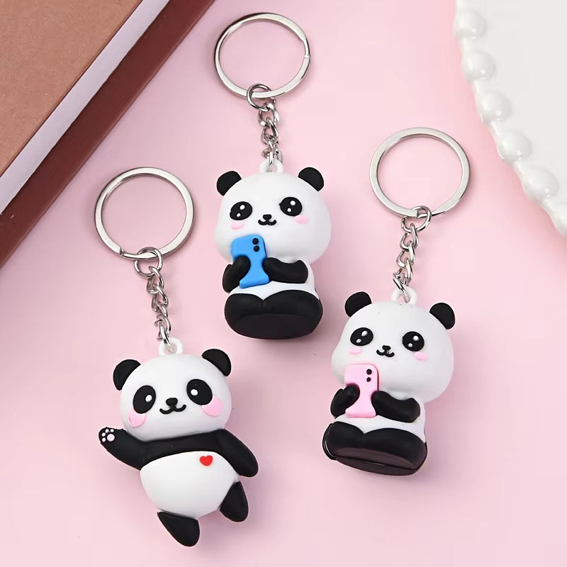 Cute Cartoon Couple Panda Keychain Pendant Car Bag Key Chains for Women Jewelry Gift